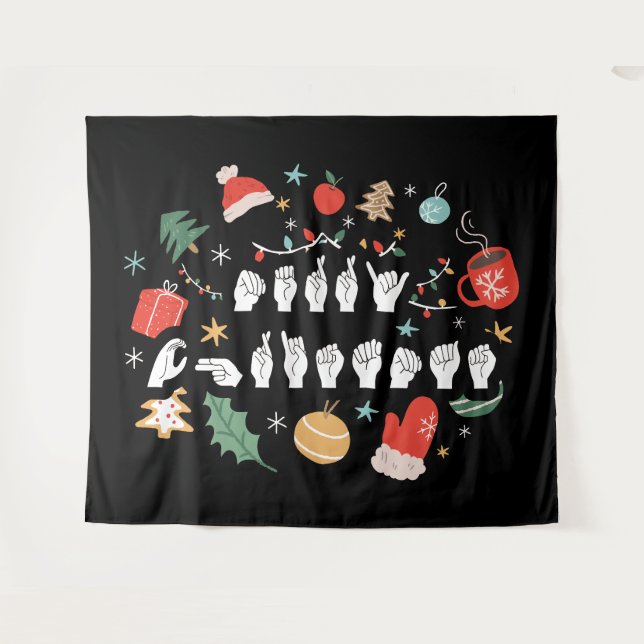 Tapiz Feliz Navidad - Lenguaje de Rótulo americano ASL I (Anverso (horizontal))