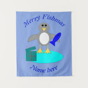 Tapiz Feliz Navidad Pintando Pingüino personalizado