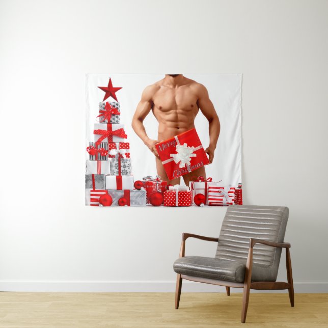 Tapiz Feliz Navidad SlipperyJoe regalo rojo blanco plata (In situ (horizontal))