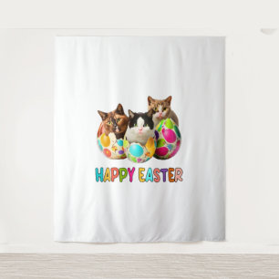 Tapiz Feliz Pascua Tres Gatos Coloridos Huevos de Pascua