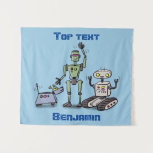 Tapiz Feliz personalizado de trío de robots lindos