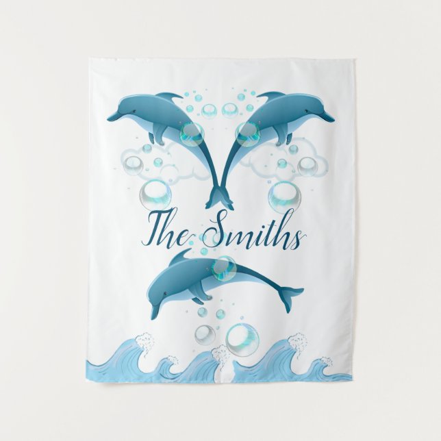 Tapiz Feliz salto de delfín con burbujas (Anverso)