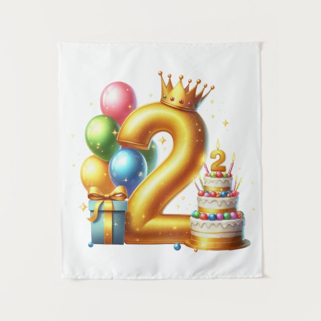 Tapiz Feliz segundo cumpleaños dorado (Anverso)
