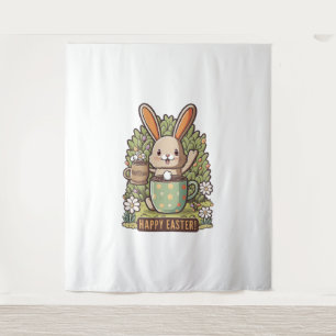 Tapiz Feliz Semana Santa Bunny Floral Egg Hunting Coffee