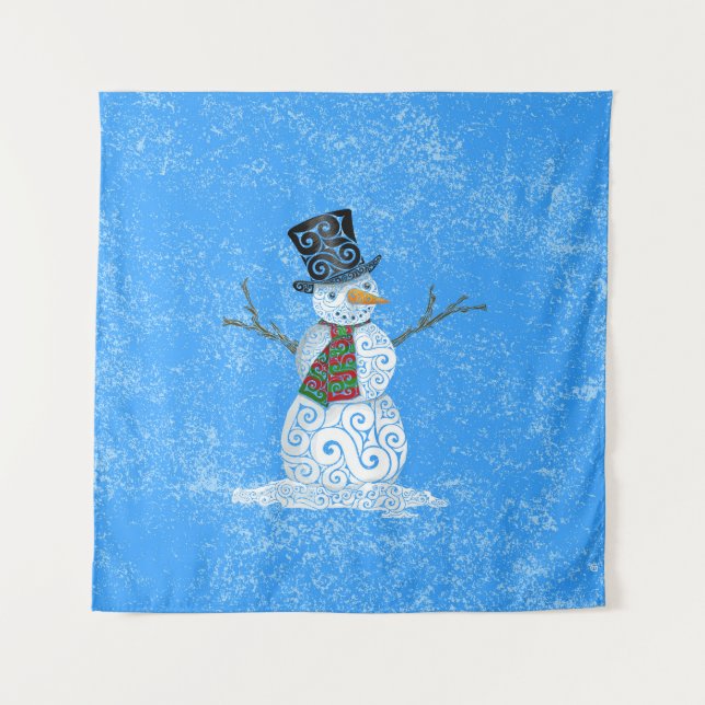 Tapiz Feliz Swirly Snowman (Anverso)