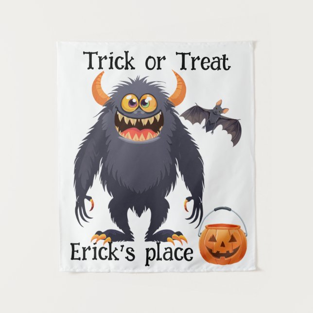 Tapiz Feliz truco o trato a los monstruos de Halloween (Anverso)