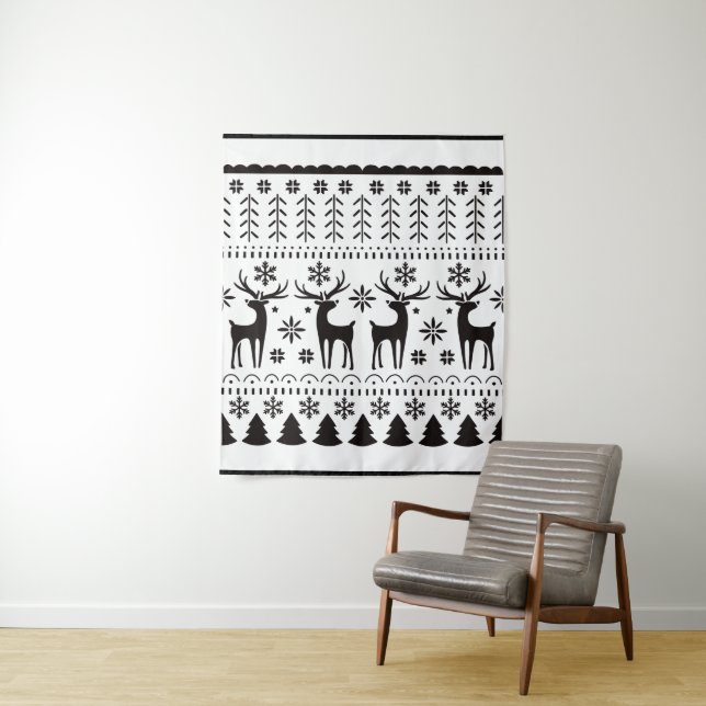 Tapiz Festividad de renos para Navidades de arte folclór (In situ)