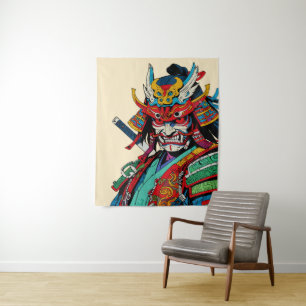 Tapiz Fierce Samurai Warrior - Colorido Bushido japonés