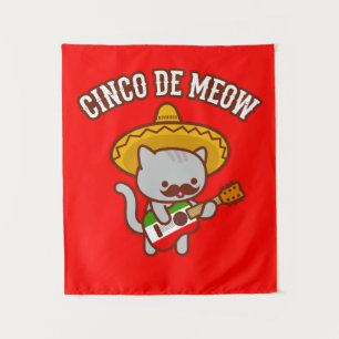 Tapiz Fiesta Cinco de Mayo: Gato "CINCO DE MEOW"