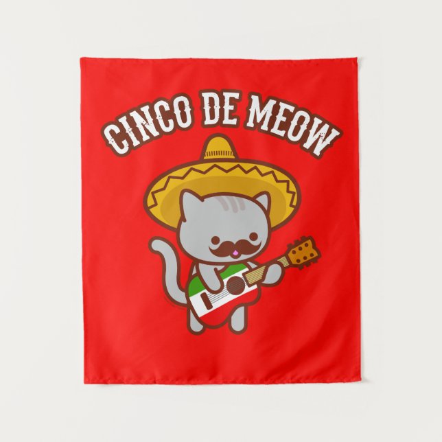 Tapiz Fiesta Cinco de Mayo: Gato "CINCO DE MEOW" (Anverso)