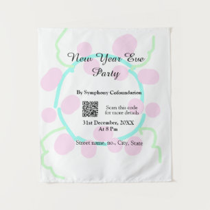 Tapiz fiesta de año nuevo escanea QR RSVP nombre rosa az