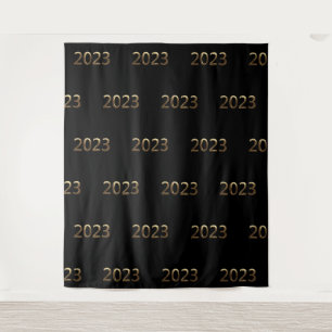 Tapiz Fiesta de Año Nuevo Faux Gold 2023 Black Backdrop