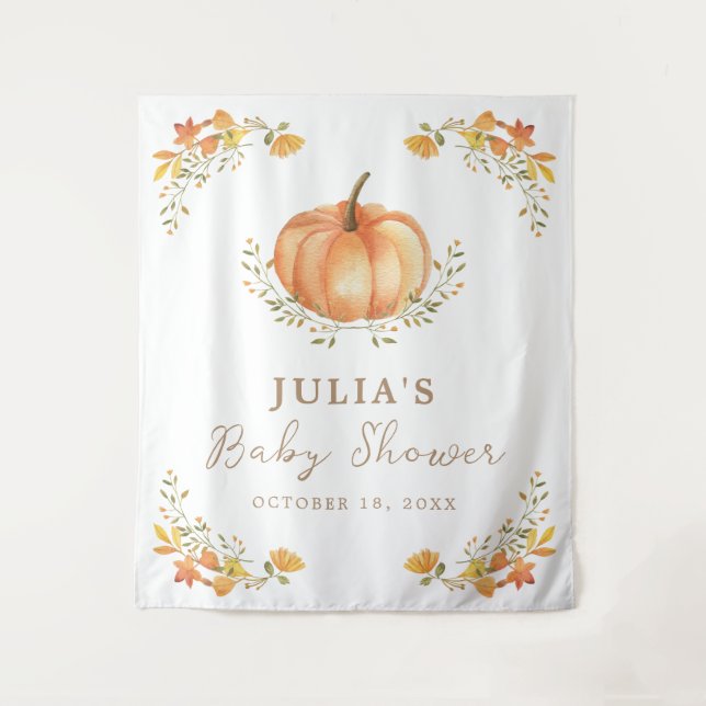 Tapiz Fiesta de Baby Shower de Otoño con Calabaza Boho (Anverso)