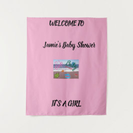 Tapiz Fiesta de Bebé de Criaturas Marinas Fondo Rosa