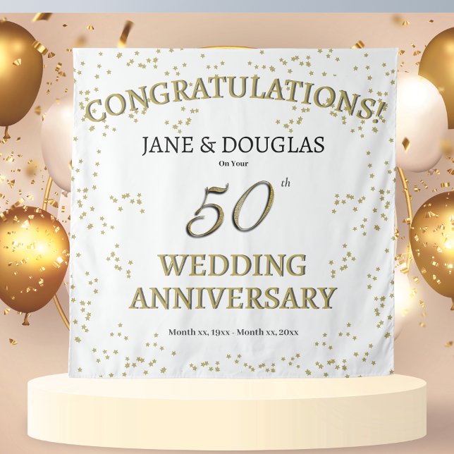 Tapiz Fiesta de Bodas de Oro 50 Aniversario  (Golden 50th Wedding Anniversary Party Tapestry Backdrop)