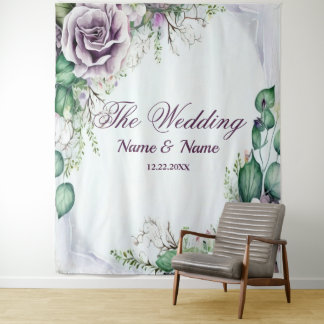 Tapiz Fiesta de bodas Morado Floral Verde Foliage Rústic