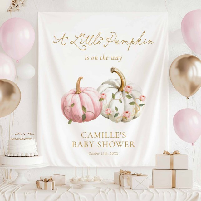 Tapiz Fiesta de calabaza rosa otoño (Autumn Girl Baby Shower Party Photo Backdrop)