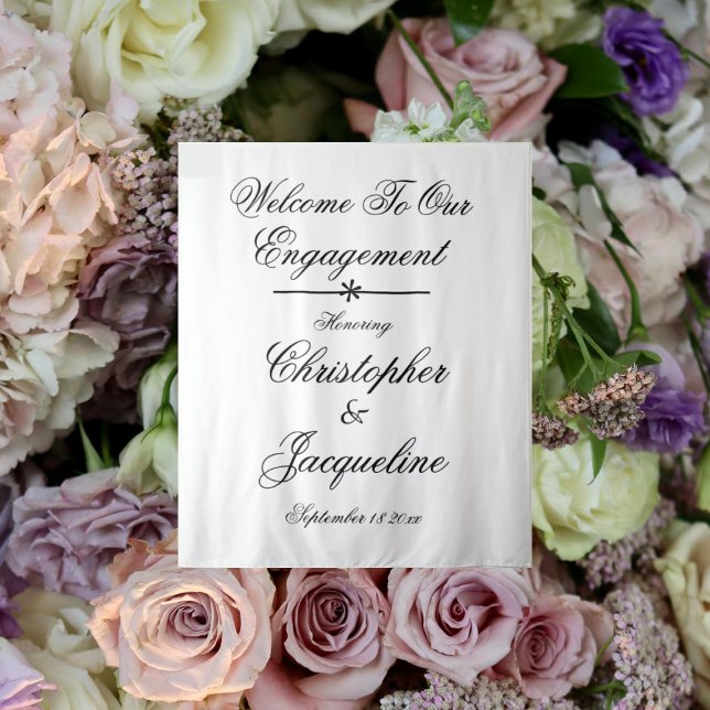 Tapiz Fiesta de Compromiso con Nombres Personalizados Ch (Classy engagement party, custom names cute backdrop.)