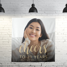 Tapiz fiesta de cumpleaños 21 Foto Saludos con guión de