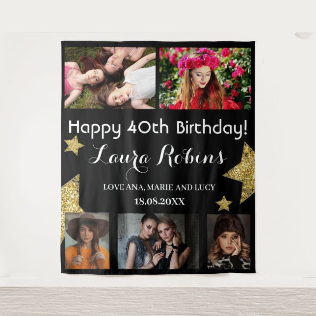 Tapiz Fiesta de cumpleaños 40 collage de fotos fondo (Anverso)