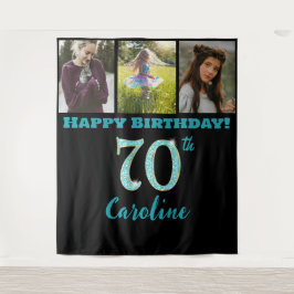 Tapiz Fiesta de cumpleaños 70, Purpurina Azul Verde azul