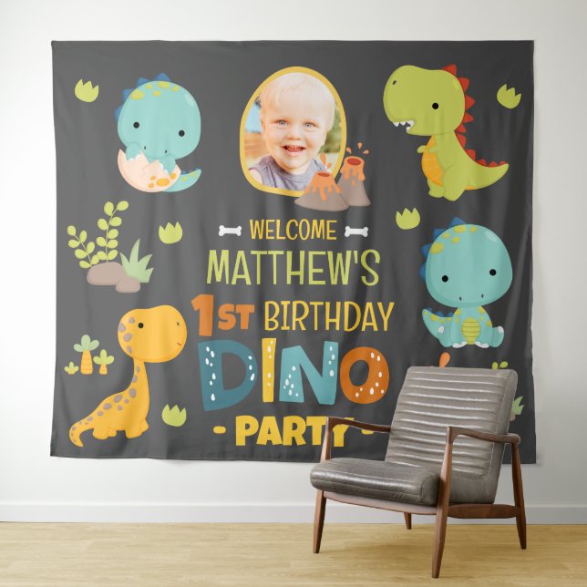 Tapiz Fiesta de cumpleaños de dinosaurio Dino lindo mode (In situ (horizontal))