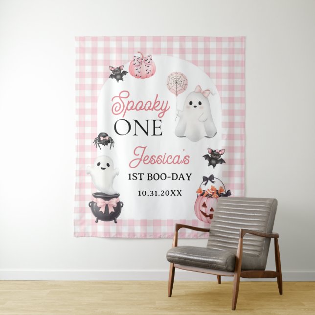 Tapiz Fiesta de cumpleaños de Halloween del fantasma ros (In situ)