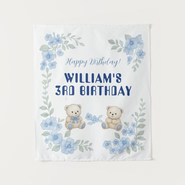 Tapiz Fiesta de Cumpleaños de Osito de Peluche (Anverso)