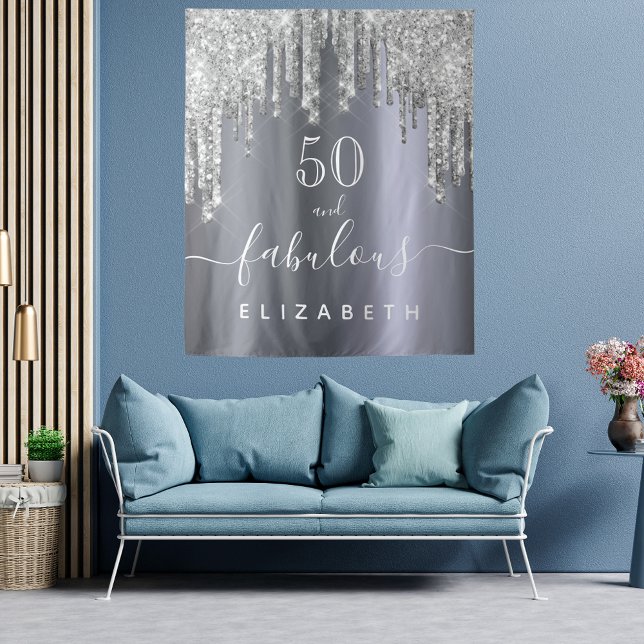 Tapiz Fiesta de cumpleaños fabulosa brillo plateado dest (Subido por el creador)