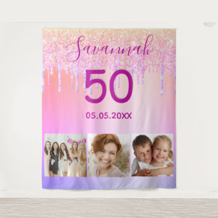 Tapiz Fiesta de cumpleaños foto personalizada destellos