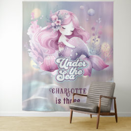 Tapiz Fiesta de Cumpleaños Infantil de Sirena Mágica