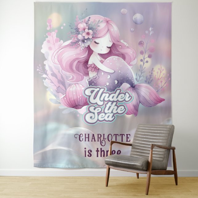 Tapiz Fiesta de Cumpleaños Infantil de Sirena Mágica (In situ)