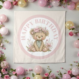 Tapiz Fiesta de Cumpleaños Oso de Peluche Boho Adorable