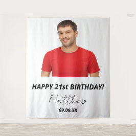 Tapiz Fiesta de cumpleaños personalizada foto blanco hom