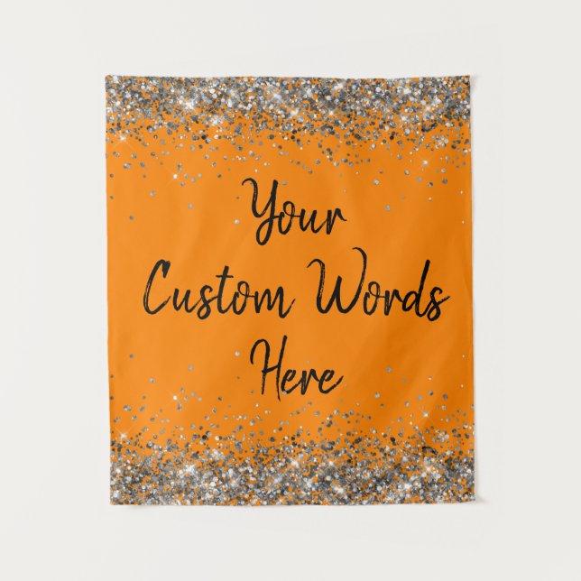 Tapiz Fiesta de cumpleaños personalizada naranja platead (Anverso)