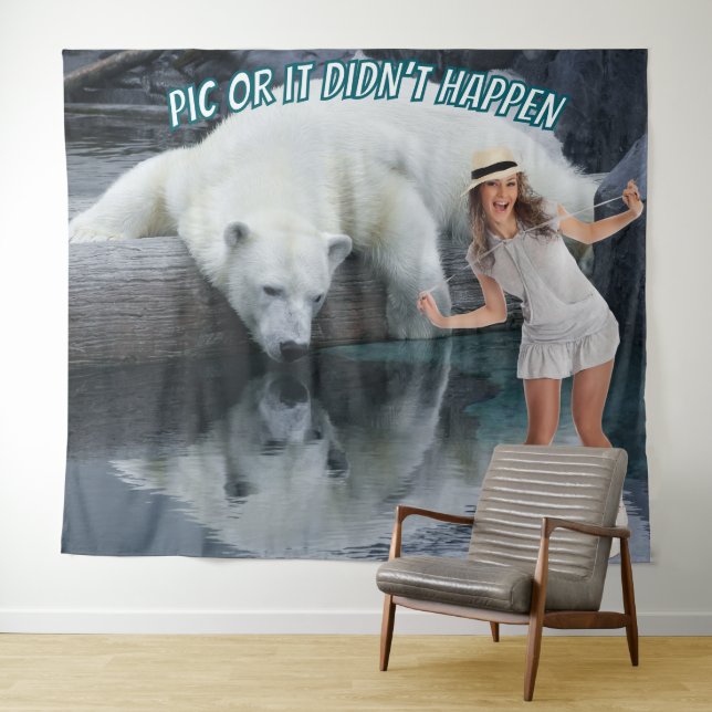 Tapiz Fiesta de despedida con oso polar de fondo fotográ (In situ (horizontal))