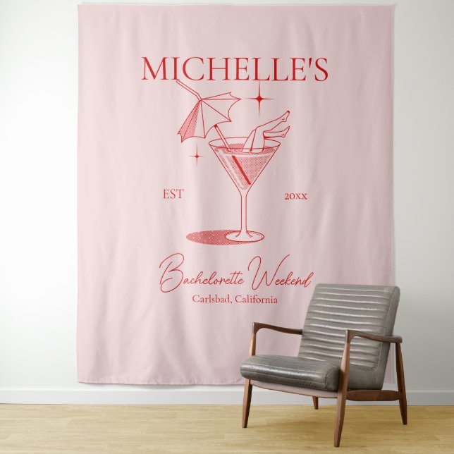 Tapiz Fiesta de Despedida de Soltera con Cócteles Retro (In situ)