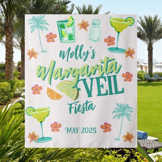Tapiz Fiesta de Despedida de Soltera de Margarita Veil I (Spice up the celebration with this Margarita Veil Tropical Fiesta Bachelorette Collection!)