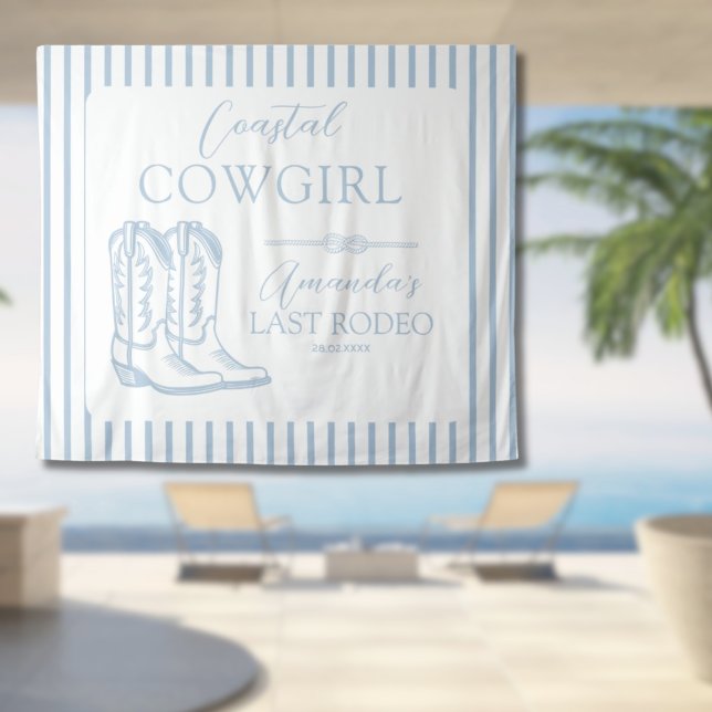 Tapiz Fiesta de Despedida de Soltera Occidental Vaquera  (Coastal Cowgirl Western Blue Bachelorette Party Tapestry
)
