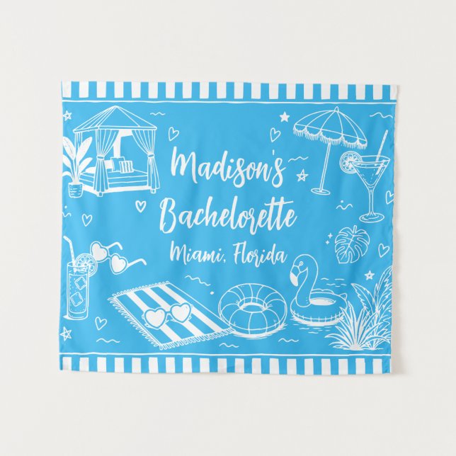 Tapiz Fiesta de Despedida de Soltera Personalizada Azul  (Anverso (horizontal))