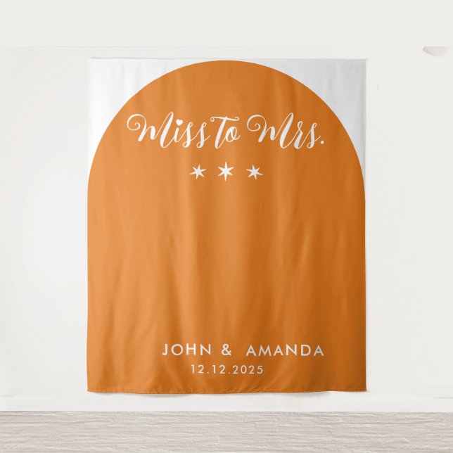 Tapiz Fiesta de Despedida de Soltera Retro Sra. Naranja  (Anverso)