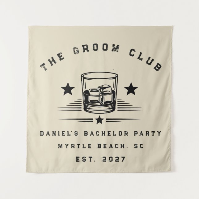 Tapiz Fiesta de Despedida de Soltero Personalizada con T (Anverso)