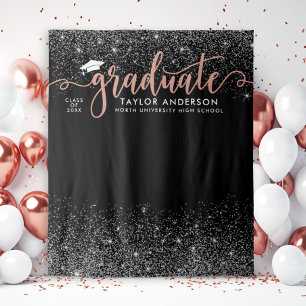 Tapiz Fiesta de Graduación en Guión de Oro Rosa Moderno 