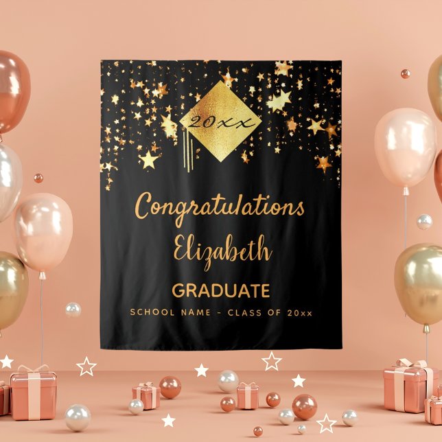 Tapiz Fiesta de graduación estrellas negras doradas grad (Subido por el creador)