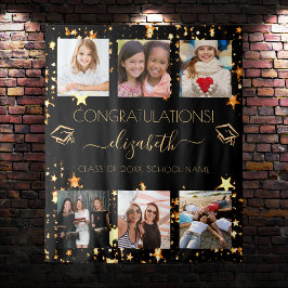 Tapiz Fiesta de graduación negro oro collage de fotos de