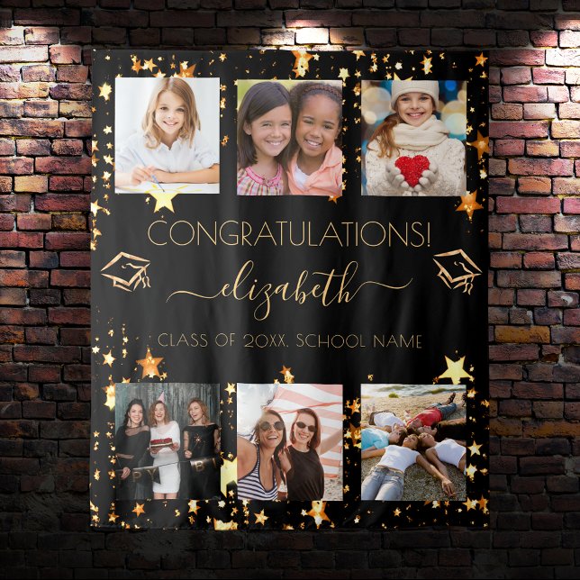 Tapiz Fiesta de graduación negro oro collage de fotos de (Subido por el creador)