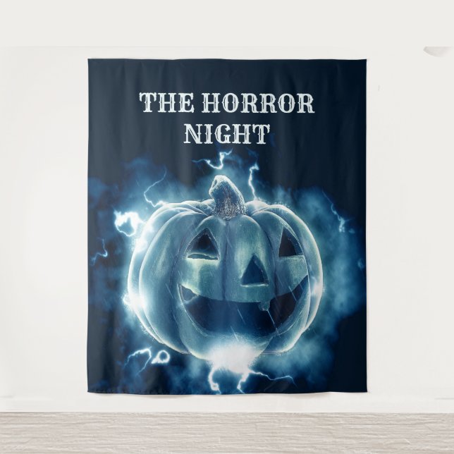 Tapiz Fiesta de Halloween Maldad Calabaza Azul Horror (Anverso)