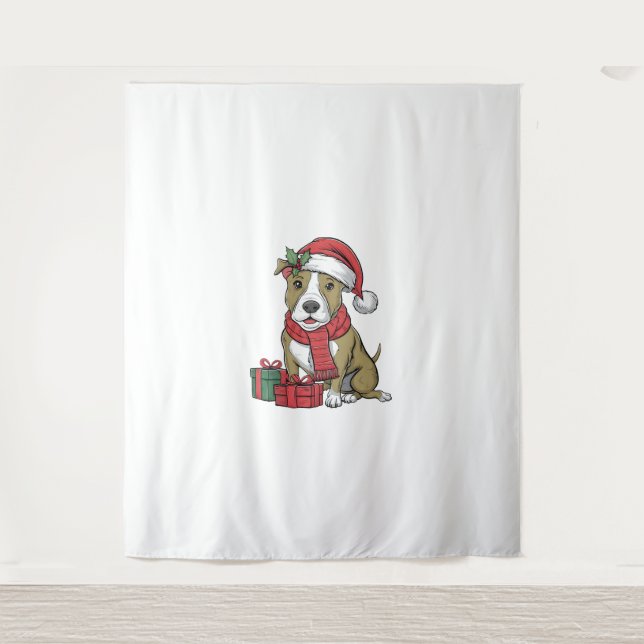 Tapiz Fiesta de Navidad Decoración Perro de Pitbull (Anverso)