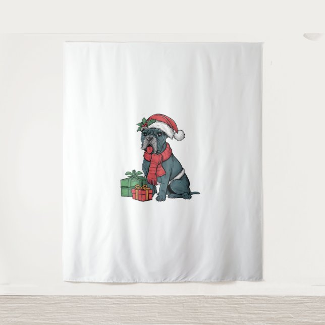 Tapiz Fiesta de Navidad Decoración Santa Cane Corso Perr (Anverso)