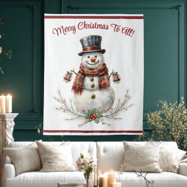 Tapiz Fiesta de Navidad del Muñeco de Nieve  (Christmas Snowman Holiday Party Tapestry)